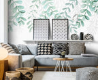 Hanging Leaf Wallpaper : Sage Eucalyptus Vine Mural - View 4
