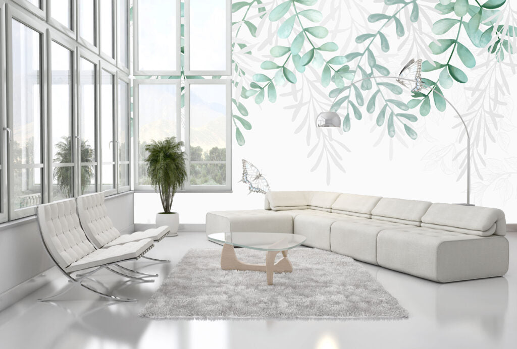 Hanging Leaf Wallpaper : Sage Eucalyptus Vine Mural - View 3