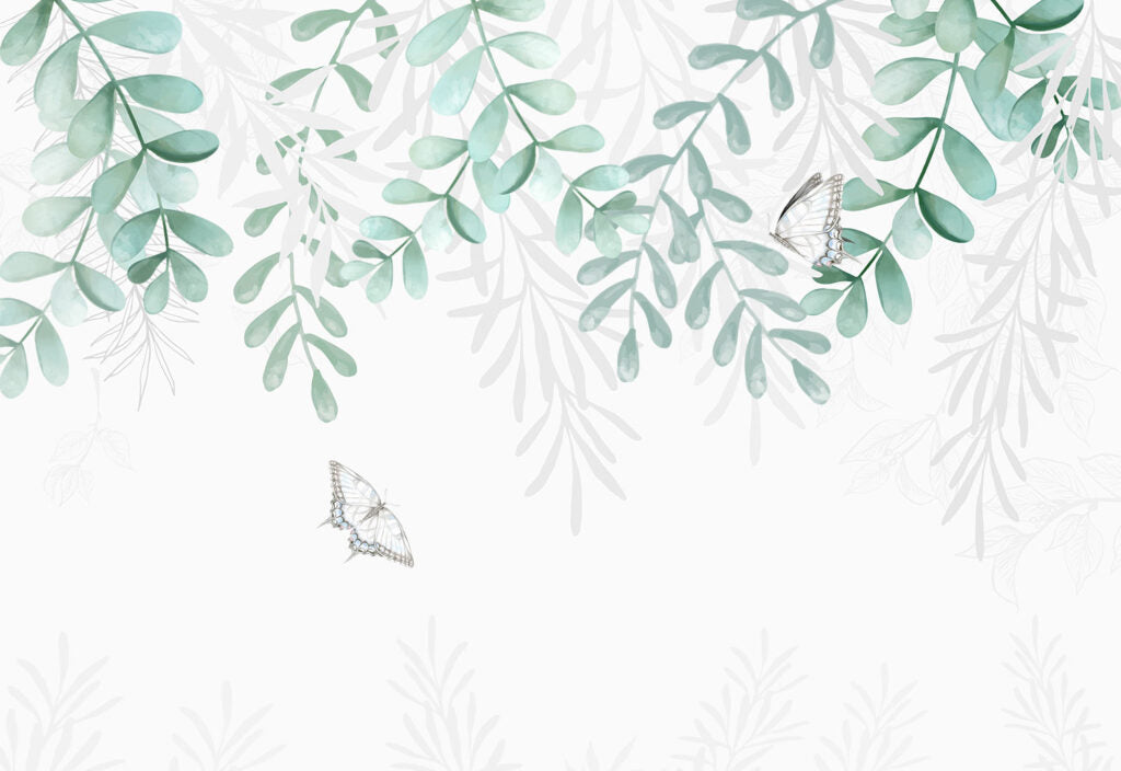 Hanging Leaf Wallpaper : Sage Eucalyptus Vine Mural - View 2