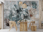 Dark Teal Flower Wallpaper : Distressed Close-Up Bloom Mural