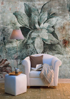 Dark Teal Flower Wallpaper : Distressed Close-Up Bloom Mural - View 4