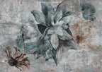Dark Teal Flower Wallpaper : Distressed Close-Up Bloom Mural - View 2