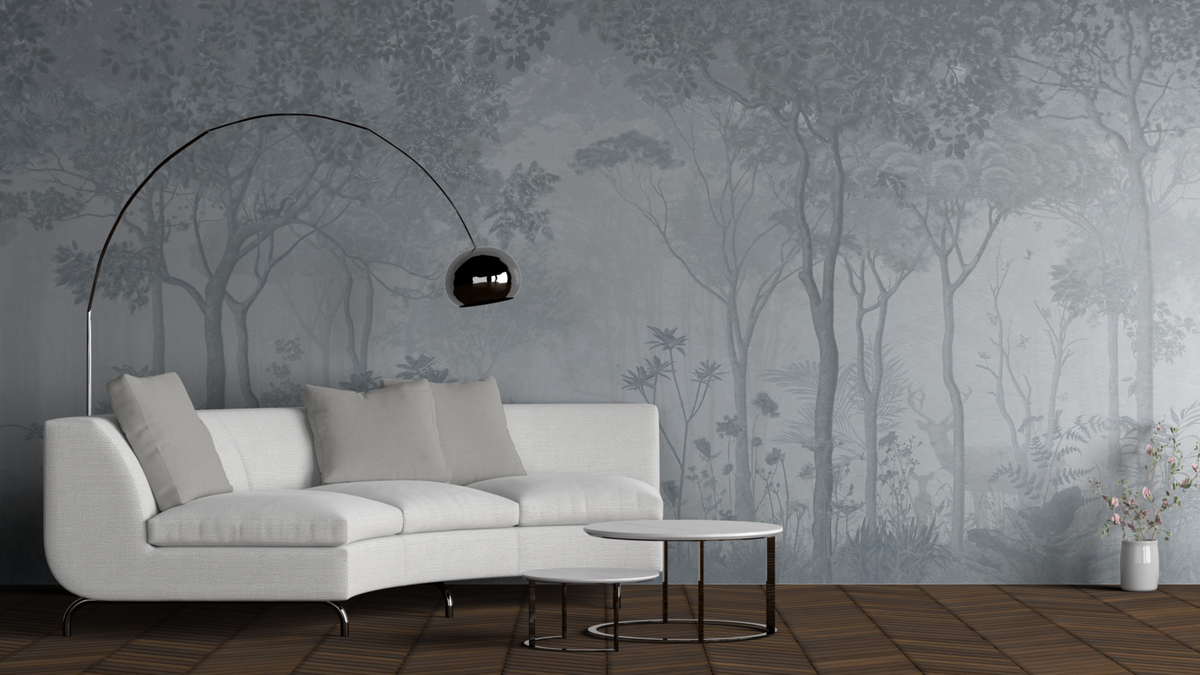Blue Misty Forest Wallpaper : Deer In The Fog Mural