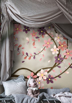 Pink Blossom Branch Wallpaper : 3D Cherry Flower Mural - View 4