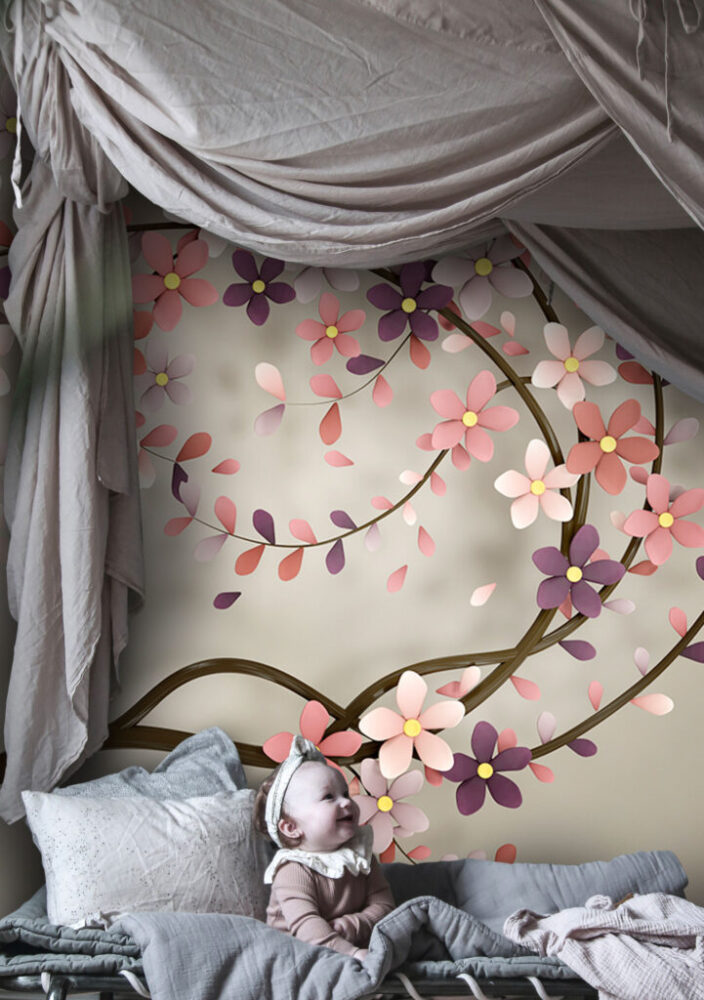 Pink Blossom Branch Wallpaper : 3D Cherry Flower Mural - View 4