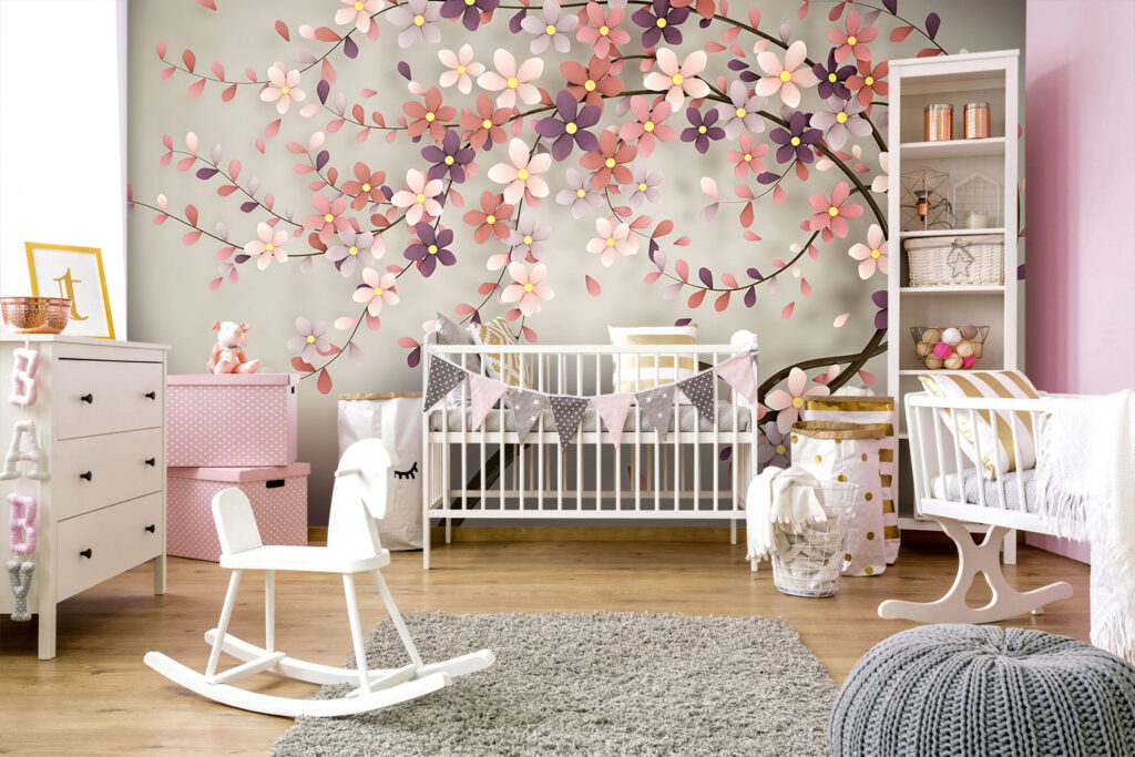 Pink Blossom Branch Wallpaper : 3D Cherry Flower Mural - View 5