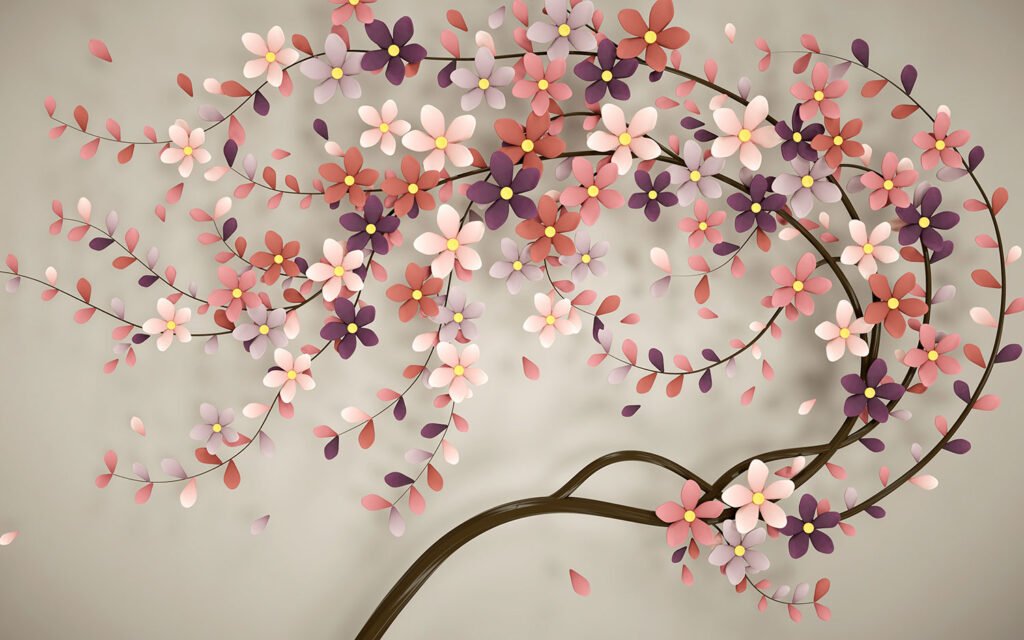 Pink Blossom Branch Wallpaper : 3D Cherry Flower Mural - View 2