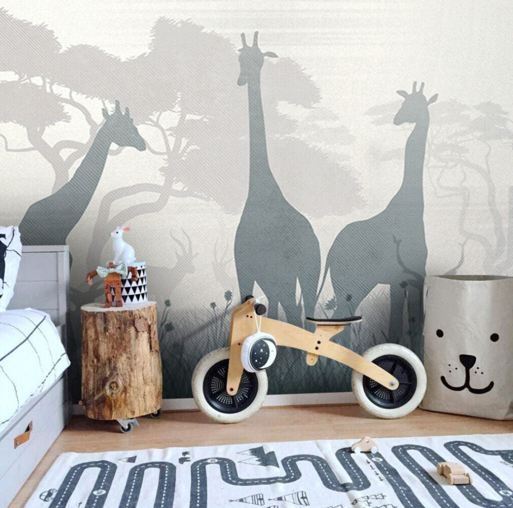 Giraffe Silhouette Wallpaper : Grey Safari Shadow Mural