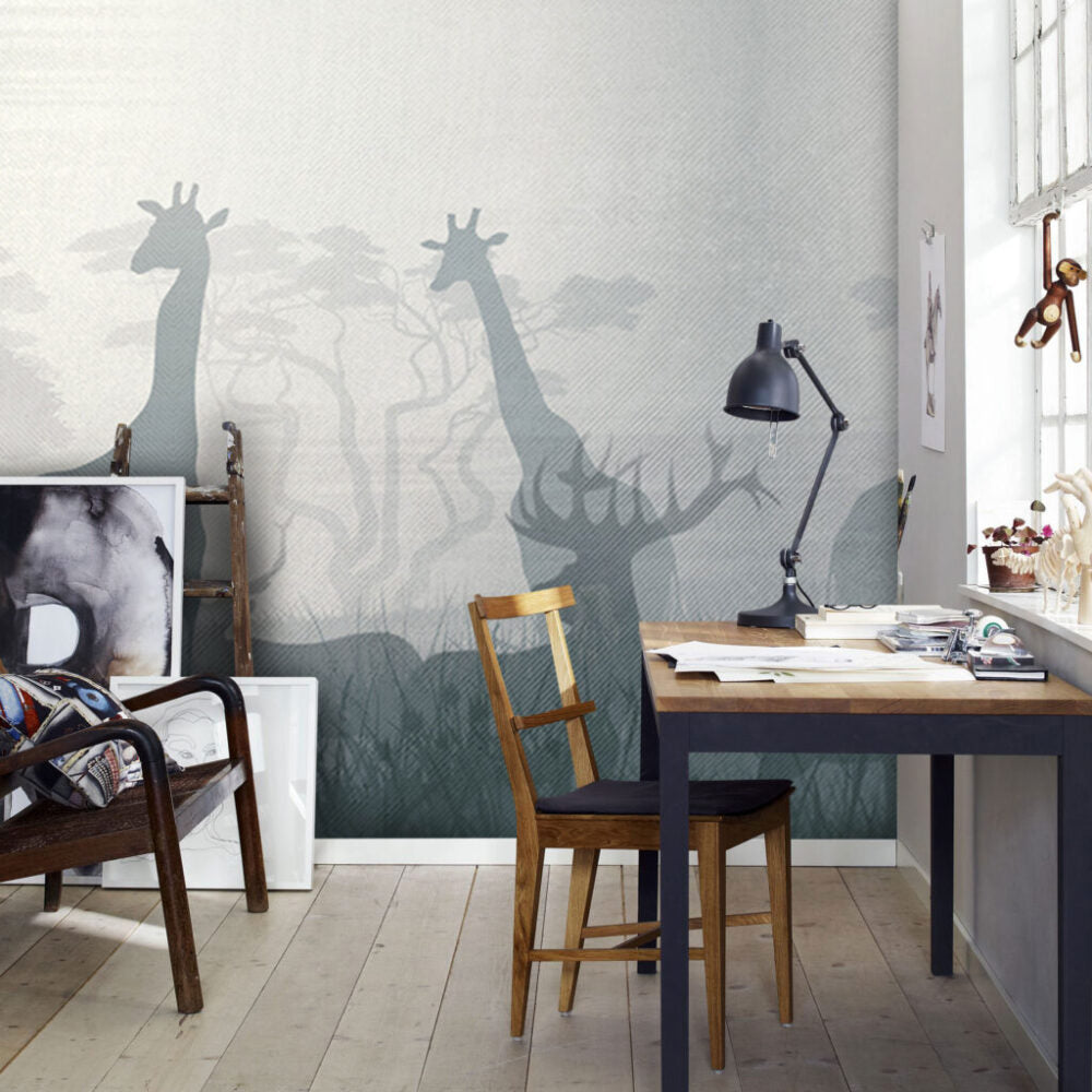 Giraffe Silhouette Wallpaper : Grey Safari Shadow Mural - View 6