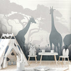 Giraffe Silhouette Wallpaper : Grey Safari Shadow Mural - View 5