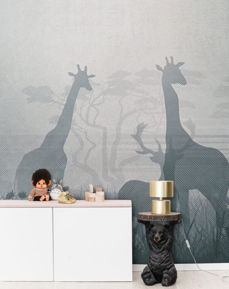 Giraffe Silhouette Wallpaper : Grey Safari Shadow Mural - View 4