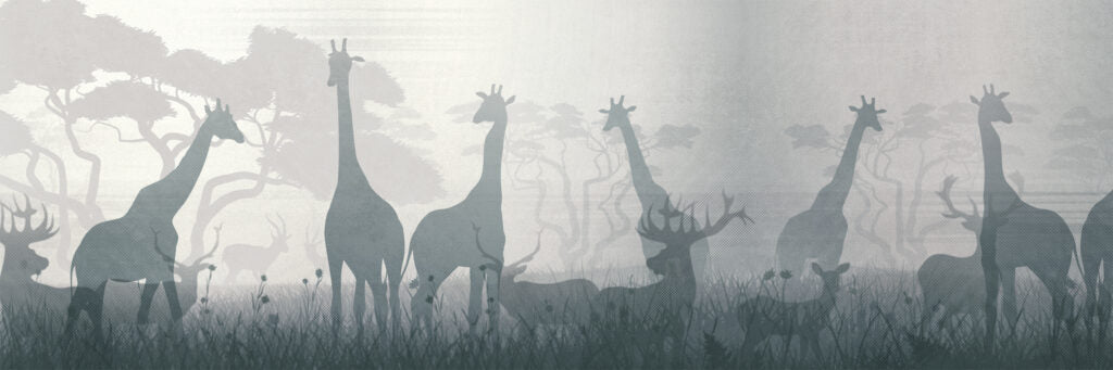 Giraffe Silhouette Wallpaper : Grey Safari Shadow Mural - View 2
