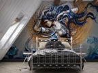 Embossed Woman Wallpaper : Bronze And Blue Art Nouveau Mural
