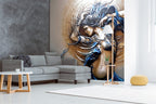 Embossed Woman Wallpaper : Bronze And Blue Art Nouveau Mural - View 6