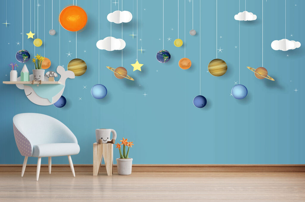 Solar System Wallpaper : Kids Planets And Stars Mural