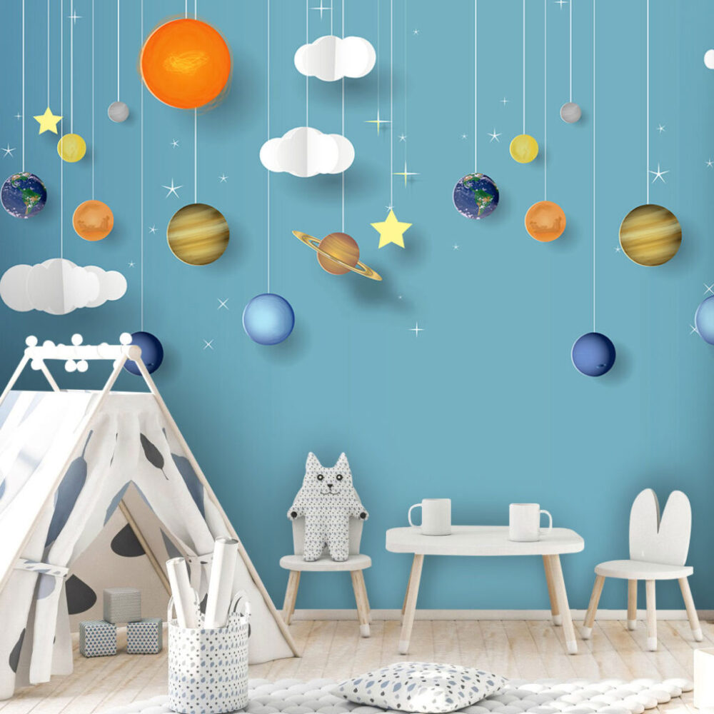 Solar System Wallpaper : Kids Planets And Stars Mural - View 4