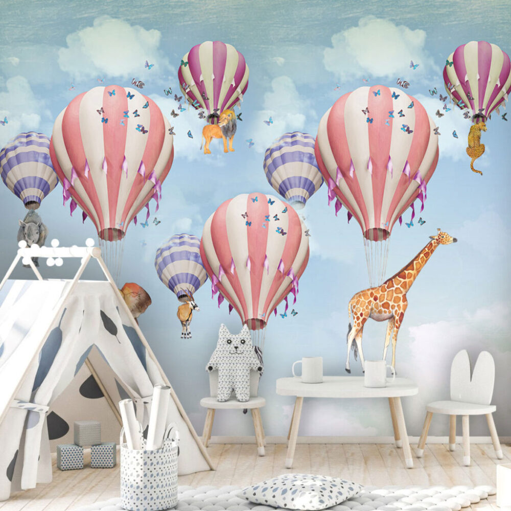 Hot Air Balloon Wallpaper : Pastel Kids Sky Mural - View 6