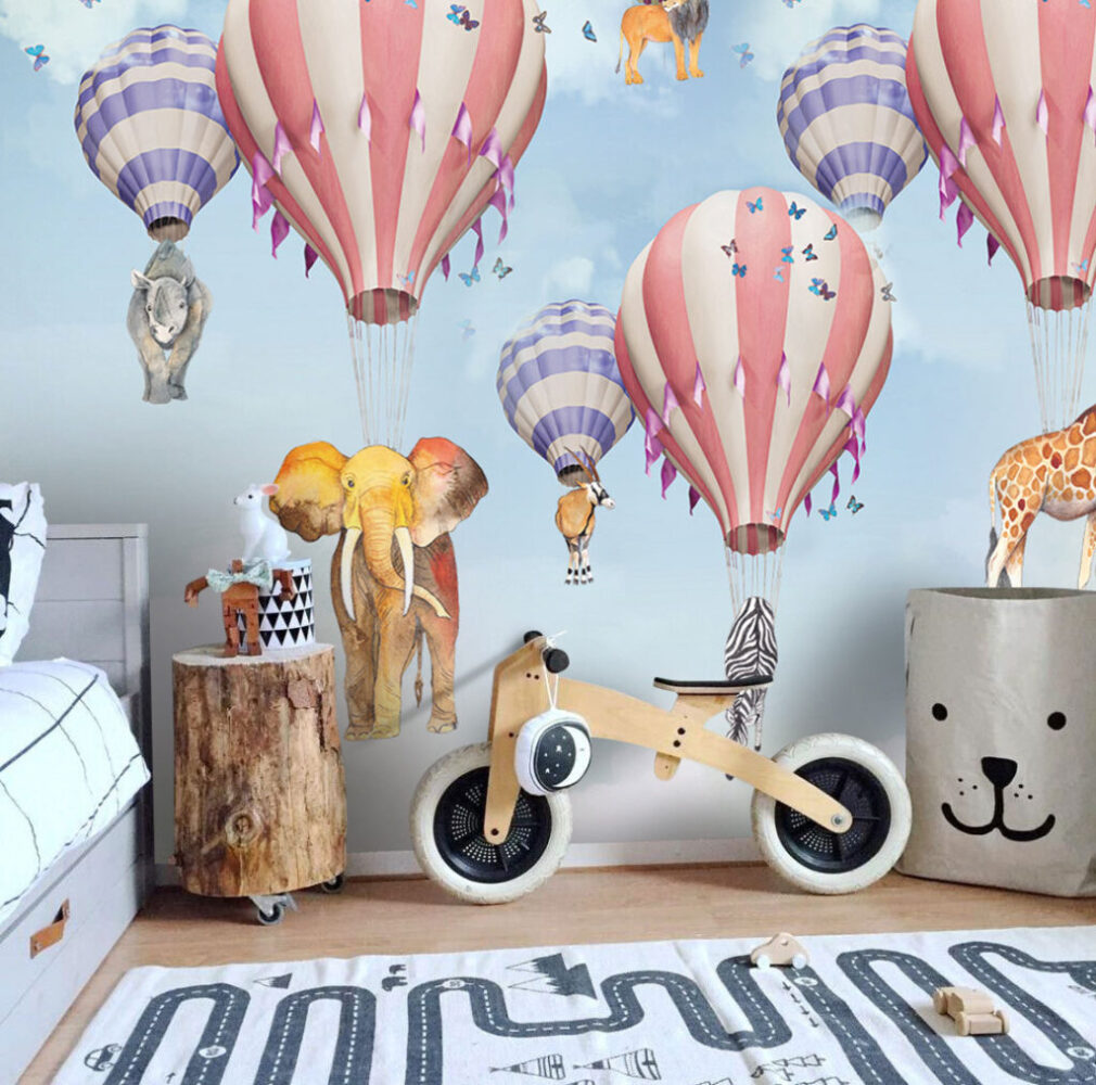 Hot Air Balloon Wallpaper : Pastel Kids Sky Mural - View 5