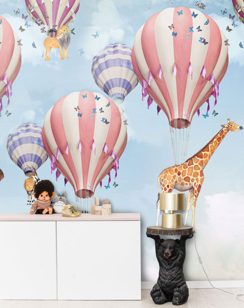 Hot Air Balloon Wallpaper : Pastel Kids Sky Mural - View 4