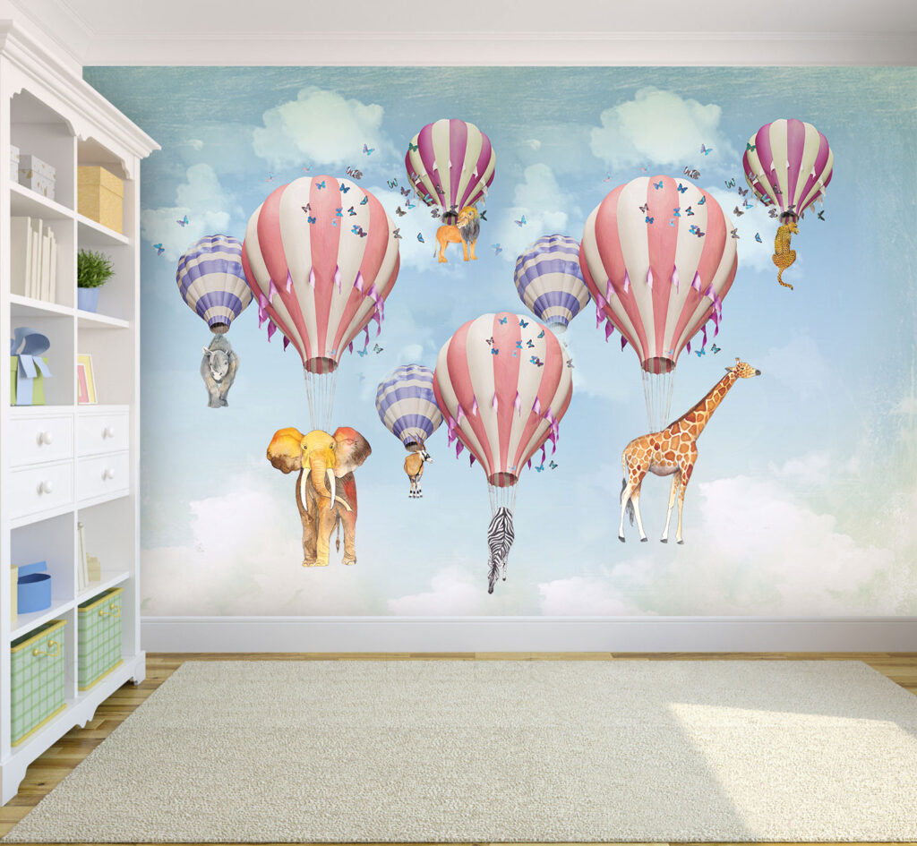 Hot Air Balloon Wallpaper : Pastel Kids Sky Mural - View 3