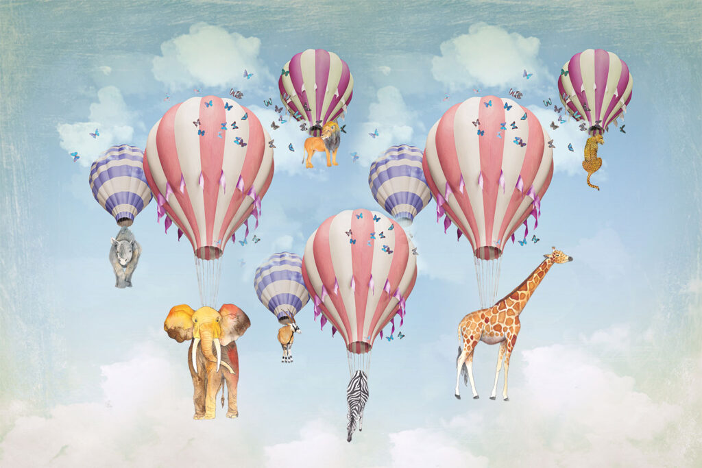 Hot Air Balloon Wallpaper : Pastel Kids Sky Mural - View 2