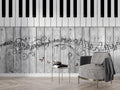 Piano Key Wallpaper : Music Notes On Grey Wood Mural