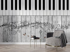 Piano Key Wallpaper : Music Notes On Grey Wood Mural