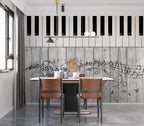 Piano Key Wallpaper : Music Notes On Grey Wood Mural - View 3