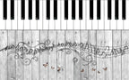 Piano Key Wallpaper : Music Notes On Grey Wood Mural - View 2