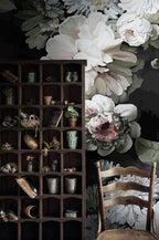 Dark Floral Wallpaper : White Roses On Black Mural - View 6