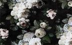Dark Floral Wallpaper : White Roses On Black Mural - View 2