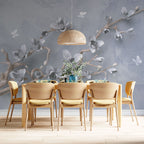 3D Magnolia Branch Wallpaper : White Blossoms on Grey Mural - View 3