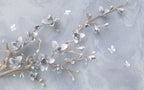 3D Magnolia Branch Wallpaper : White Blossoms on Grey Mural - flat design