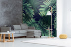 Palm Leaf Wallpaper : Green Fronds On Navy Mural - View 6