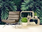 Palm Leaf Wallpaper : Green Fronds On Navy Mural - View 4