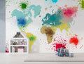 Watercolor World Map Wallpaper : Paint Splash Continents Mural