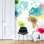 Watercolor World Map Wallpaper : Paint Splash Continents Mural - View 6