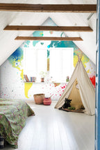 Watercolor World Map Wallpaper : Paint Splash Continents Mural - View 4