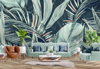 Teal Banana Leaf Wallpaper : Coral Accent Tropical Mural