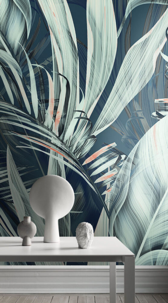 Teal Banana Leaf Wallpaper : Coral Accent Tropical Mural - View 4
