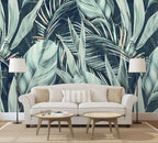 Teal Banana Leaf Wallpaper : Coral Accent Tropical Mural - View 3