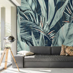 Teal Banana Leaf Wallpaper : Coral Accent Tropical Mural - View 5