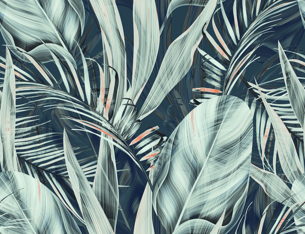 Teal Banana Leaf Wallpaper : Coral Accent Tropical Mural - View 2