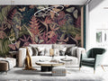 Burgundy Tropical Wallpaper : Orchids And Butterflies Mural
