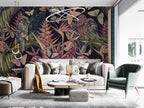Burgundy Tropical Wallpaper : Orchids And Butterflies Mural