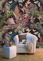 Burgundy Tropical Wallpaper : Orchids And Butterflies Mural - View 6