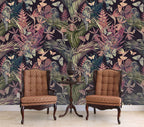 Burgundy Tropical Wallpaper : Orchids And Butterflies Mural - View 5