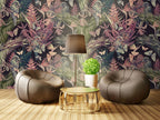 Burgundy Tropical Wallpaper : Orchids And Butterflies Mural - View 4