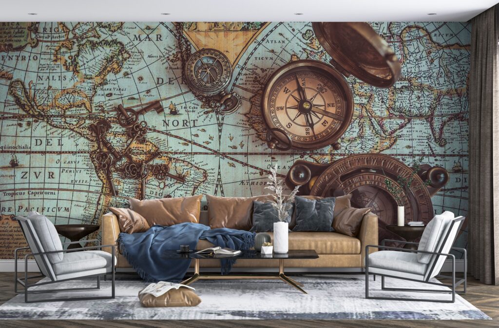 Vintage Compass Map Wallpaper : Antique Nautical Chart Mural