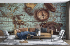 Vintage Compass Map Wallpaper : Antique Nautical Chart Mural